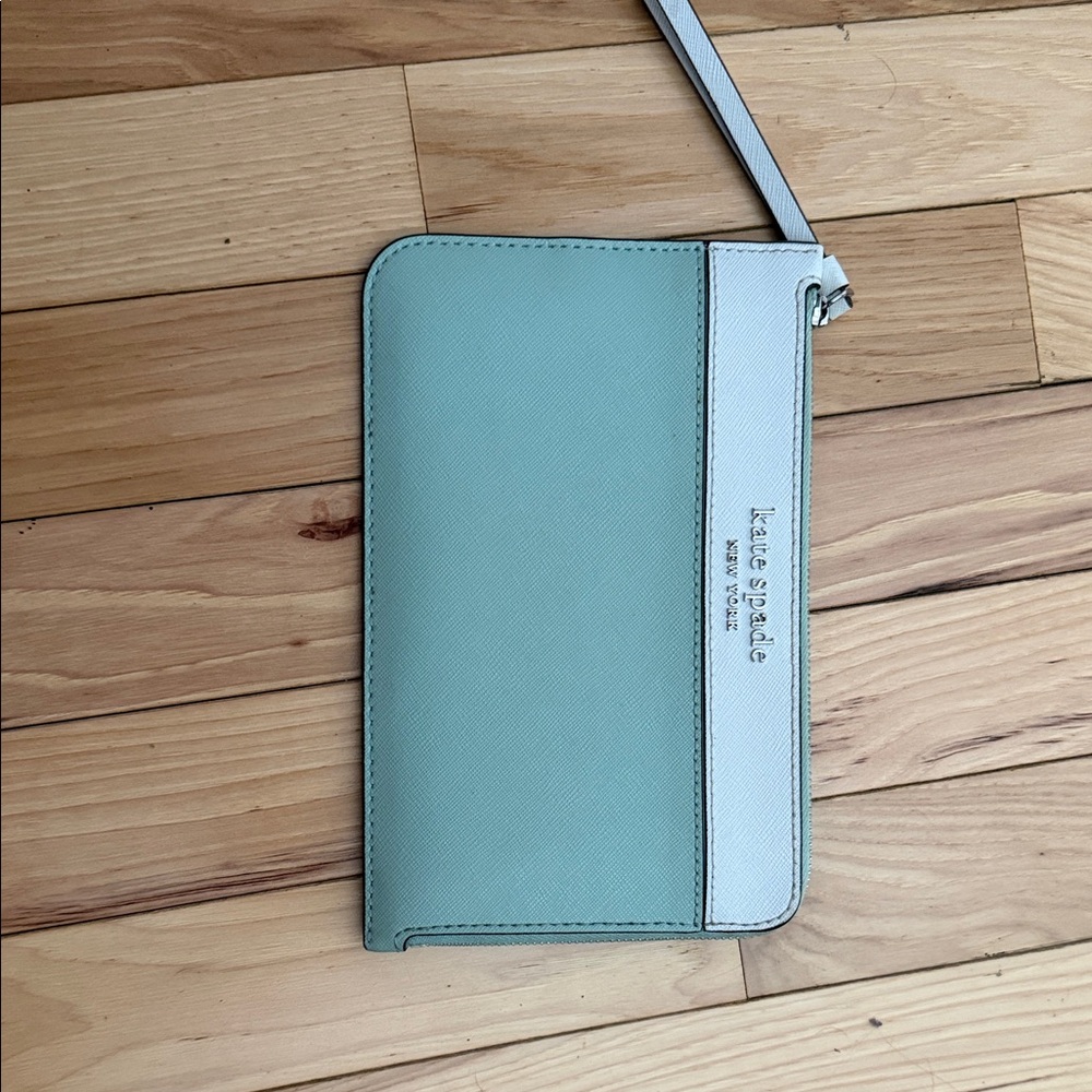 Kate Spade Aqua and White Wristlet